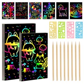 20 PcsScratch Art for Kids Adults, DIY Rainbow Scratch Cards, Magic Scratch Paper Painting with 8 WoodScratch Art Tools & 4 Painting Boards, for DIY Arts and Crafts Christmas Birthday Gifts