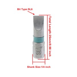 Rannb Slotted Screwdriver Bits Set Magnetic 0.98"/25mm Long 1/4" Hex Shank SL6 S2 Steel Flat Head Screwdriver Bits - 8pcs