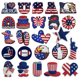 SOFWFOS 24PCS 4th of July Decorations Cute Shoe Charms Independence Day American Flag Shoe Pins for for Shoe Wristband Accessories Party Favors (24PCS American Flag)