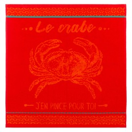 Coucke French Cotton Square Terry Towel, Red Crabe (Crab), 20-Inches by 20-Inches, Red