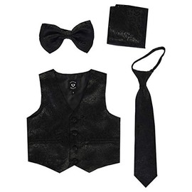 iGirlDress - Conjunto de chaleco de satén formal de 4 piezas para niños, Cachemira negra, 3-6 Meses