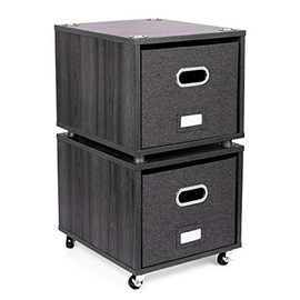 BirdRock Home Rolling File Cabinet with 2 Lateral Drawers – Decorative Storage Shelf, Blankets, Books, Files, Magazines, Toys, etc – Removable Bin with Handles – Under Desk Office Living Room Home