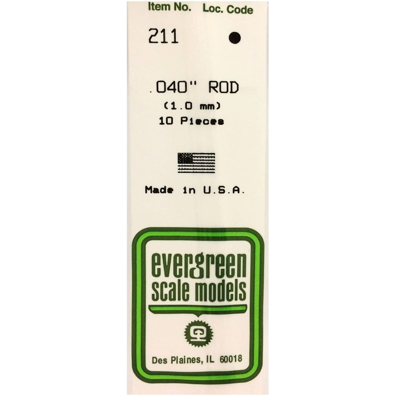 Evergreen 70EG211 Scale Model Plastic Rod, Rod, Diameter 0.04 inches