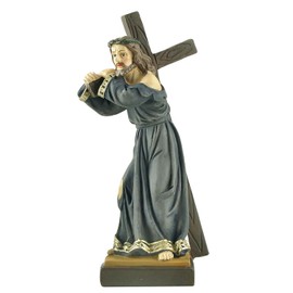 BonzaPicks Jesus Cross Figure, Jesus Carrying Cross on The Way to Calvary Statue, Resin Sculpture for Christian Devotion, Profound Home Decor for Tabletop, Religious Gifts, 4.92" H