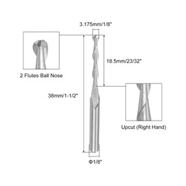 sourcing map 10pcs Ball Nose End Mills CNC Router Bits, 1/8" Shank 1/8" (3.175mm) Spiral Upcut 2 Flutes Solid Carbide Cutter Milling Tools for PCB Acrylic Plastic Wood Aluminum