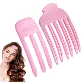 Pink Styling Comb Set - for Fluffy Bangs, High Crown Volume Tools Set 3/6 Teeth Puffy Lazy Hair Clip No-Trace Hair Root Curlers for Women Natural Voluminous Look(SIZE:2)