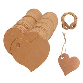 Pack of 100 Gift Tags Kraft Paper Tags Heart Tags with Jute String Heart Kraft Paper Pendant with String for Valentine's Day Wedding Gifts