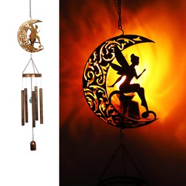 YJFWAL Solar Moon Fairy Wind Chimes,43 inches Unique Solar Flame Wind Chimes with Angel Decor Outdoor for Garden, Sympathy Gift, Gifts for Mom, Father, Grandma, Memorial Wind Chimes