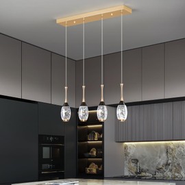 BBLLWJ Modern Black Gold Pendant Light Dimmable LED Ceiling Light Fixtures Mini Teardrop Crystal Pendant Lighting for Kitchen Island Bedroom Hallway Entryway (4 Light)