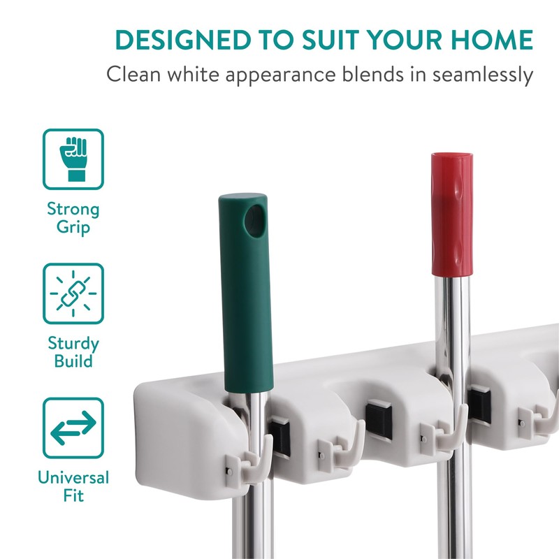 Navaris Broom Holder Wall - Space Saving Storage - Device