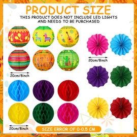 Raiten 18 Pcs Hanging Decorations Kit Hanging Paper Lanterns Honeycomb Ball Paper Fans for Holiday Decoration Party Supplies (Mexican)