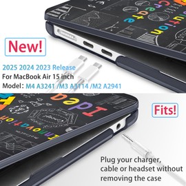 Mektron Designed for 2025/2024/2023 MacBook Air 15 INCH M4 A3241 /M3 A3114 /M2 A2941 Case, Printed Plastic Hard Shell Cover with 15.3" Liquid Retina Display Touch ID, Geometric Blackboard