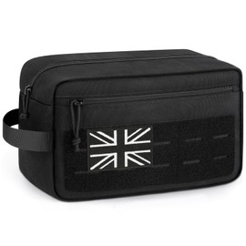 ETRONIK Tactical Travel Toiletry Bag Men, Water-resistan Mens Wash Bag with Molle System, Hanging Shaving Dopp Kit Shower Bag with Wet Pocket, Large Capacity Gym Toiletries Bathroom Bag, Black