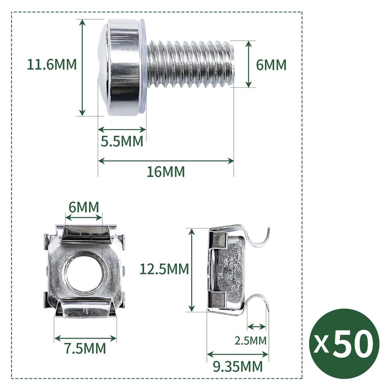 Socpuro Cage Nuts and Screws Set of 50 M6*16mm Stainless