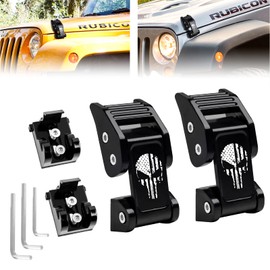 Buling Aluminum Hood Latches Catch Kit Accessories Compatible with Jeep Wrangler JK JKU 2007-2018 & Jeep Wrangler JL JLU 2018-2025 & Jeep Gladiator JT 2020+ (Punisher Skull)