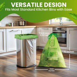 GREENWAY 13 Gallon Compostable Trash Bags Drawstring, 50 Bags, Heavy Duty Extra Thick 0.90 Mil, Tall Kitchen Food Scrap Waste Bags, US BPI and Europe OK Compost Home Certified