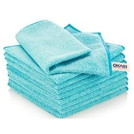 Okaei Microfibre Cloths Pack of 12, Cleaning Cloths, Tea Towels, Microfibre Cloths, Cleaning Cloths, Window Cloths, Multi-Purpose Cloths, Very Absorbent, 40 x 40 cm, Weight: 280 g/m², Blue