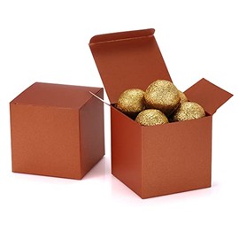 Quotidian 20ct Glitter Gift Boxes with Lids 3x3x3 inch - Vintage Pearlescent Paper Favor Boxes for Crafting Candy Cookie Cupcake Wedding Birthday Holiday Baby Shower (Caramel)