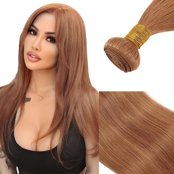 Elailite Real Hair Wefts, Sew-in Human Hair Bundles, Brazilian Hair Bundles, Straight, (45 cm, 100 g) Straight #30 Light Auburn