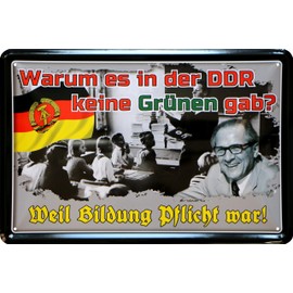 WOGEKA ART Retro Tin Sign - Warum es in der DDR keine Grünen gab - Funny Saying as a Gift Idea for Decoration, 20 x 30 cm, Made of Metal in Vintage Design 943
