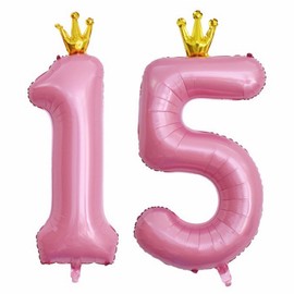 JNNIMTRDAE 40 Inch Number 15 Balloons Pink, 15th Birthday Decorations for Girls, 15th Birthday Anniversary Party Decor Supplies. (Pink 15)
