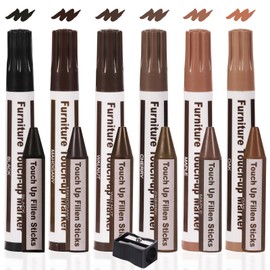 VACNITE Furniture Repair Markers, Flooring Repair Pen, Furniture Repair, Crayons, Hide and Seek Sticks, 6 Colors, Set of 12, Floor Repair, Door Repair, Scratch Repair, Scratch Repair, Pencil Sharpener Included