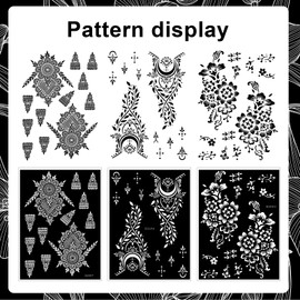 HOWAF 6 Blatt Henna Tattoo Schablonen, Temporäre Tattoo Schablonen Glitter Tattoos Schablonen Wiederverwendbar Hand Tattoo Aufkleber Blume Feder Mandala Schablonen für Frau Kinder Mädchen