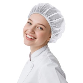 Mabor 6Pcs White Elastic Chef Hairnets for Women, Hairnets for Foodservice, Lightweight Comfortable Hair Cap, Reusable Hair Cover Nets for Food Service Workers