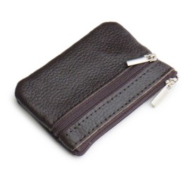 [NEXARY] Leather Coin Purse, 2 Pockets, with Key Ring - darkbrown