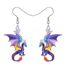DUOWEI Acrylic Fantasy Dragon Dangle Earrings Cute Dinosaur Dino Creative Mythical Design Medieval Animal Unique Jewelry Dragon Gifts for Women Mom Charms (Violet)