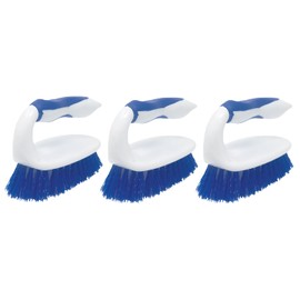 Lola Products Iron Shaped Handled Scrub Brush, Ergonomic Handle, No Slip Grip, Fiber Bristles, Heavy Duty Tile & Floor Cleaner, 3 Pack