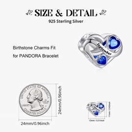 PHRUKAR September Birthstone Charm for Charm Bracelet, 925 Sterling Silver Infinity Love Heart Charm for Bracelet and Necklace, Happy Birthday Mother's day Christmas Jewelry Gifts for Women