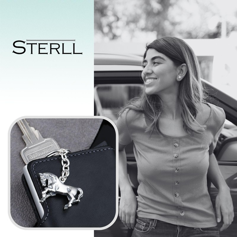 Sterll Mens 925 Silver Oxidised Horse Key Pendant Gift Boxed