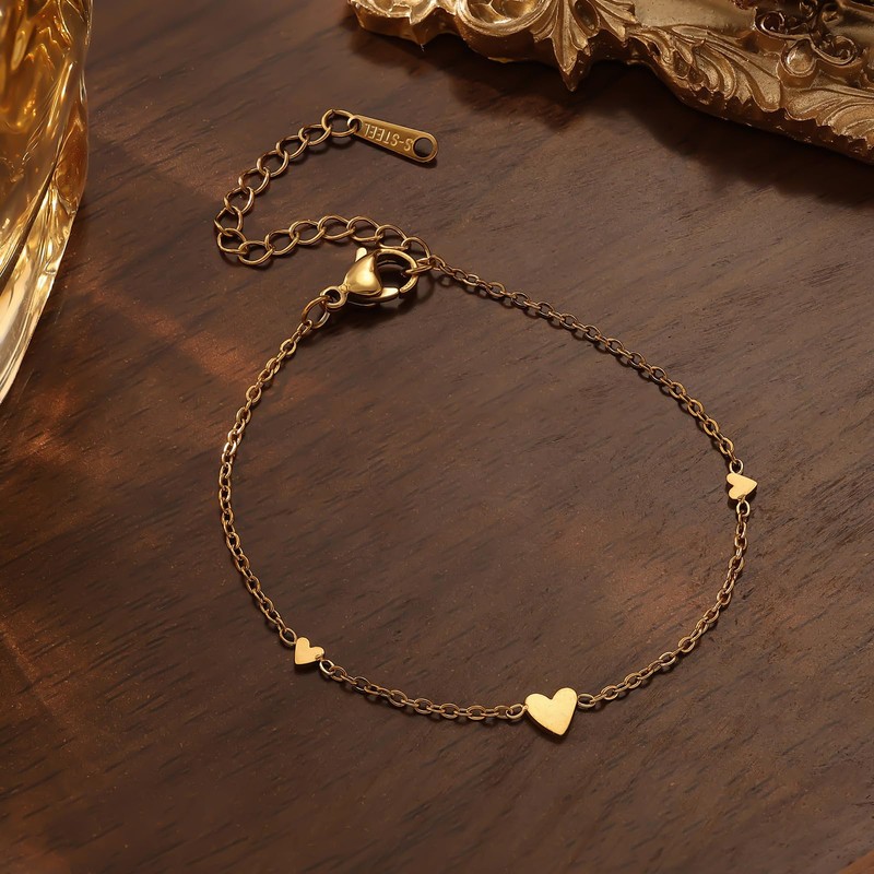 mellowact Bracelet, Anklet, Surgical Stainless Steel, Hypoallergenic, Heart Plate, Small,