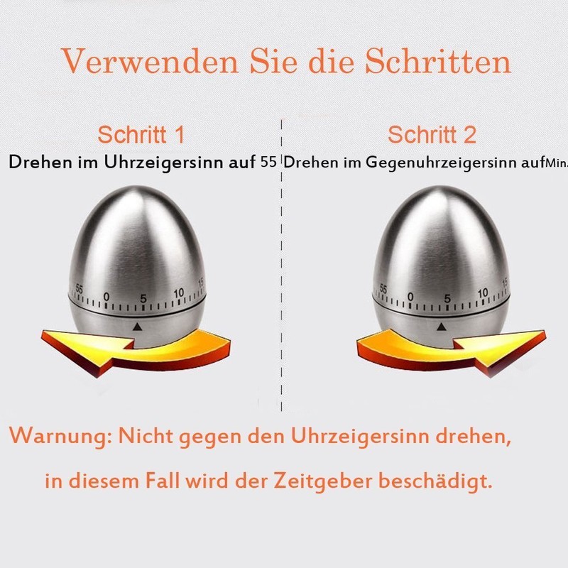 Itian Mechanische Eieruhr, Eiförmige Edelstahl Kurzzeitmesser mit Kurzzeit Wecker