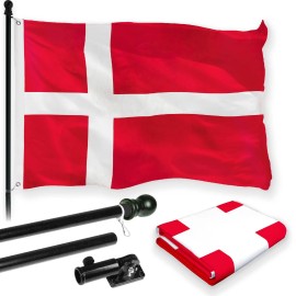 UD_G128 Combo Pack: 6 Feet Tangle Free Spinning Flagpole (Black) Denmark Danish Flag 3x5 ft Printed 150D Brass Grommets (Flag In