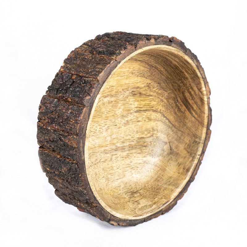 GoCraft Mango Wood Decorative Bowl with Tree Bark Medium 7.5"