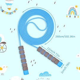 Flintronic Children's Skipping Rope, Pack of 2, Adjustable Skipping Rope, Children with Skin-Friendly Foam Handles, 260 cm Skipping Rope for Men, Women, Children, Fitness, Training, Game (Blue +