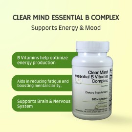 Being Well Essentials Clear Mind Vitamin B Complex Supplement – 100 Capsules | Best B Complex Vitamins