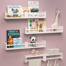 Boswillon 24 Inch White Nursery Book shelves, Floating Shelves Set of 4, Wall Mounted Hanging Shelves for Kids Room Wall, White Wall Shelves, Baby Book Shelves for Kids Bedroom Decor Organizer - White