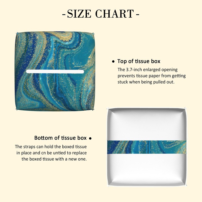 POIUBLE Leather Tissue Box Holder Blue and Gold Liquid Marble