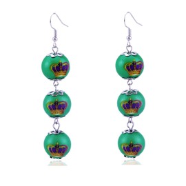 Mardi Gras Earrings for Women Mardi Gras Beaded Earrings Long Dangle Earring Carnival Parade Jewelry Mardi Gras Accessories (Green)