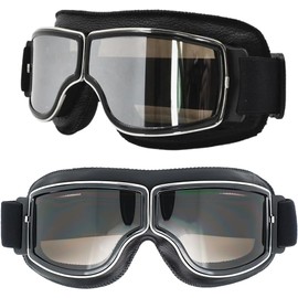Leiwee Occhiali Moto Vintage, Occhiali da Moto Antivento e AntiUV, Occhiali Motocross con Lenti Antigraffio e Antiappannamento, per Moto Bici Scooter (Nero)
