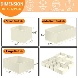 Drawer Organizer Clothes 12 Pack, Dresser Closet Organizers For Baby Clothes Underwear, Sock Beige