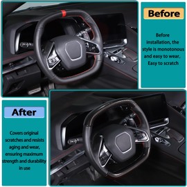 Hudiriy Steering Wheel Cover Molding Cover Interior Accessories Compatible with Corvette C8 2020-2023, Segmented Steering Wheel Protector Stickers Decals (ABS，Carbon Fiber Pattern)