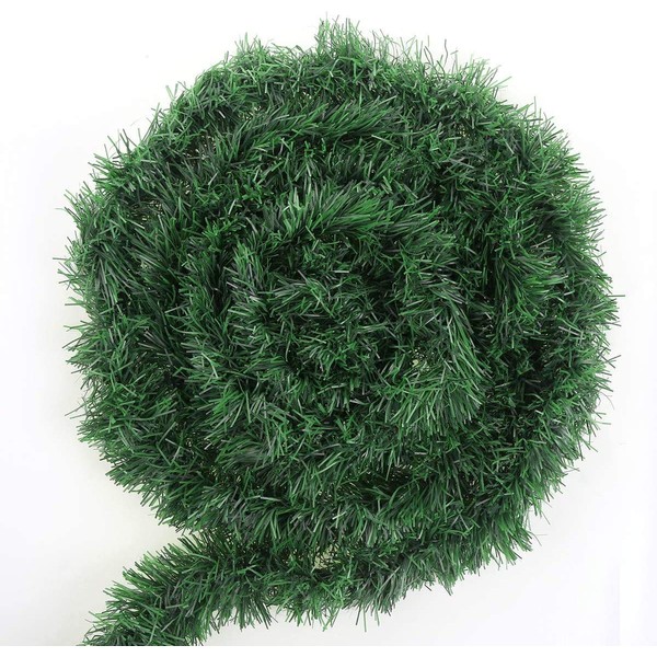 50 Feet Green Tinsel Garland Artificial Christmas Pine Decorative Garland Greenery Tinsel Stems Non-Lit Soft Twist Garland 12 Inch x 2Inch for Holiday Season Outdoor Indoor Party Decorations
