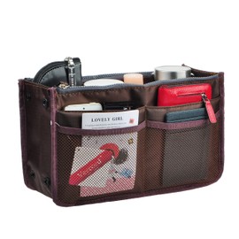 Vercord Upgrade Purse Handbag Organizer Insert Bag in Bag 13 Pockets with Handle Coffee Medium