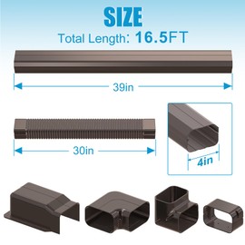 Air Jade Line Set Cover for Mini Split, 4" 16.5 Ft Decorative PVC AC Line Cover Kit for Ductless Mini Split Air Conditioner, Heat Pump System and Central AC, Brown