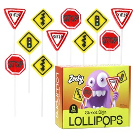 Street Sign Party Lollipops Individually Wrapped - 12 Safety Lollipops Candy Suckers for Car Themed Party Favors, Transportation Birthday, New Driver Party - Road Sign Traffic Sign Lollipops