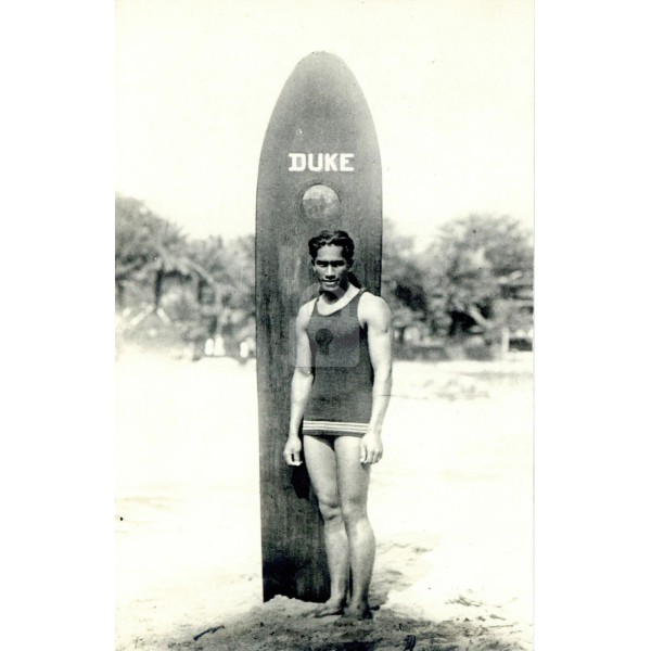 A portrait of Duke Kahanamoku RPPC Photo Postcard Copy